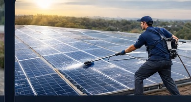 Solar panels being cleaned