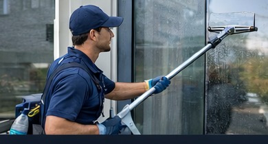 Window cleaning in progress
