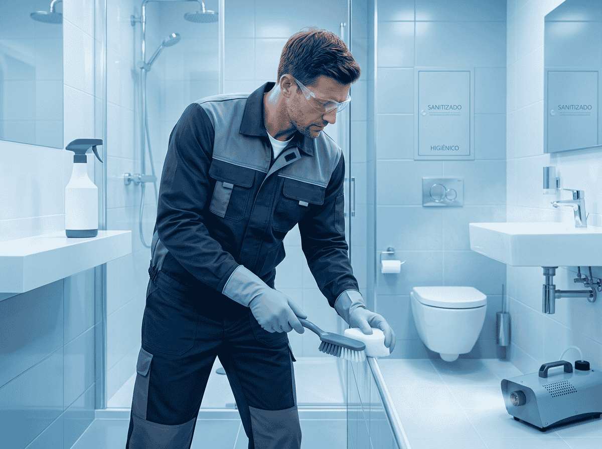 Sanitized bathroom tile and fixtures move in clean