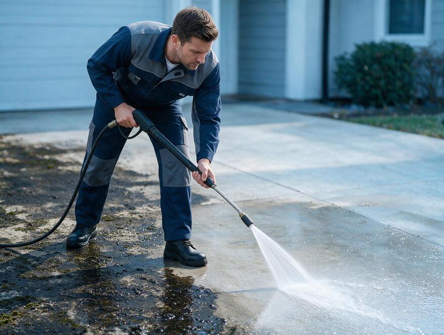 Driveway pressure washing before and after in San Jose