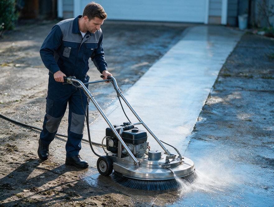 Driveway pressure washing rotary cleaner in San Jose