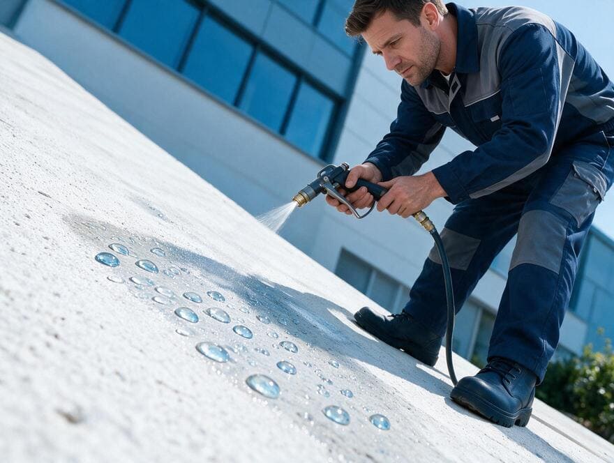 Penetrating sealer water bead test on concrete