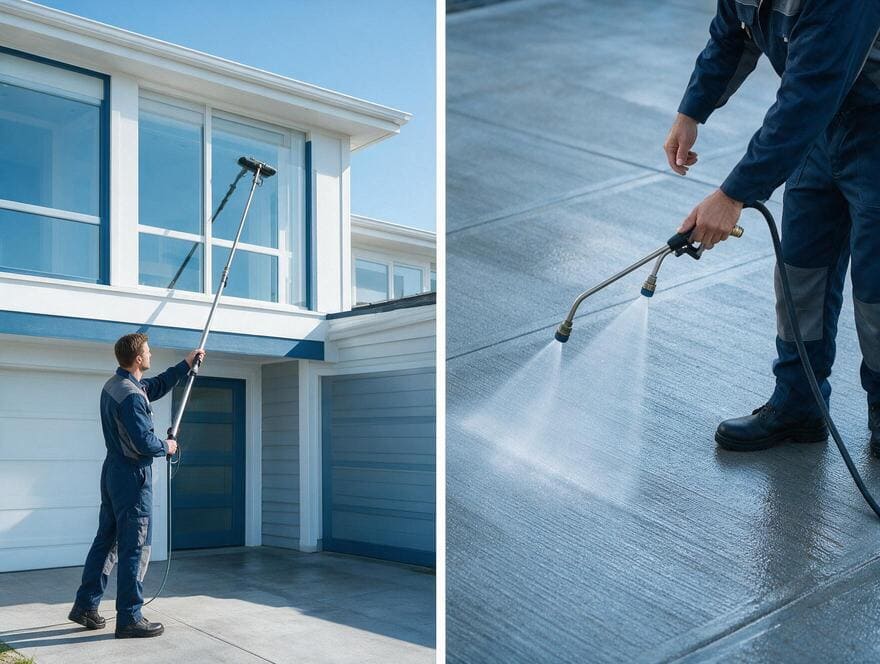 Clear penetrating concrete sealer application on driveway in San Jose