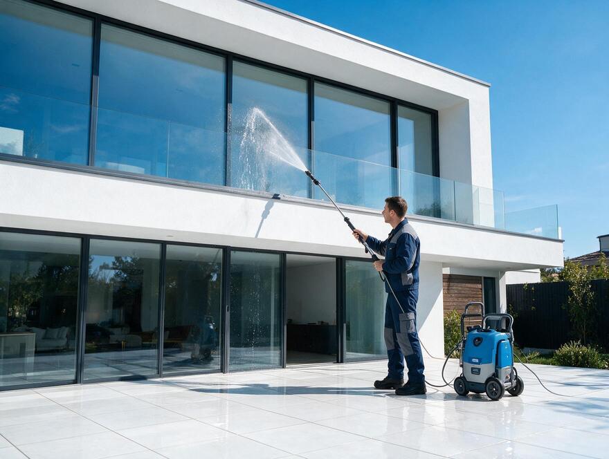 Clean outdoor tile patio ready for summer gatherings