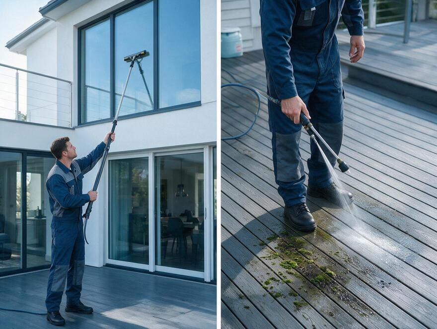 Composite Trex deck cleaning removing green algae