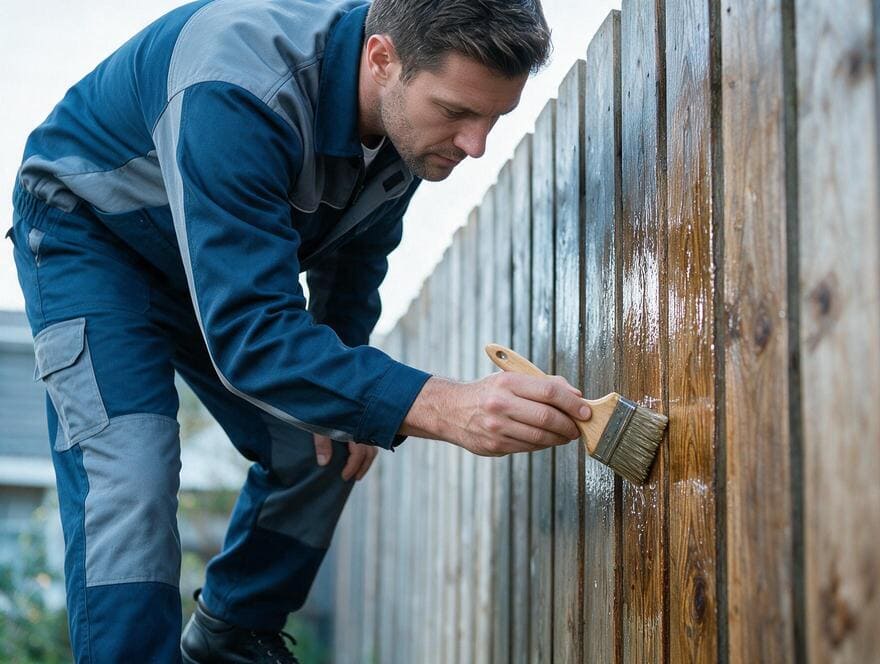 Clear varnish sealant application on wooden fence in San Jose