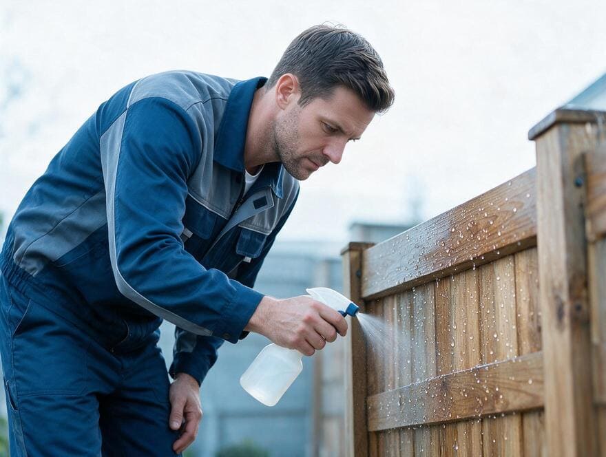 Rainwater beading off sealed cedar wooden fence