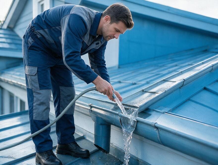 Roofline water flow verification after gutter cleaning