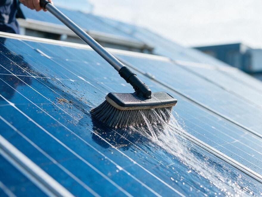 Pure water solar panel washing with telescoping brush in San Jose