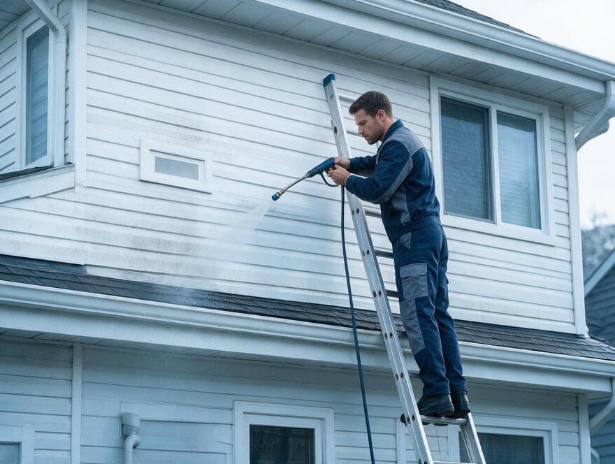 Exterior siding cleaning prior to residential painting project