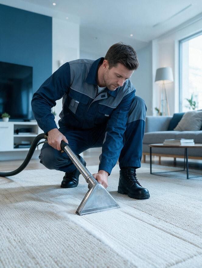 Steam carpet extraction wand cleaning living room carpet in San Jose