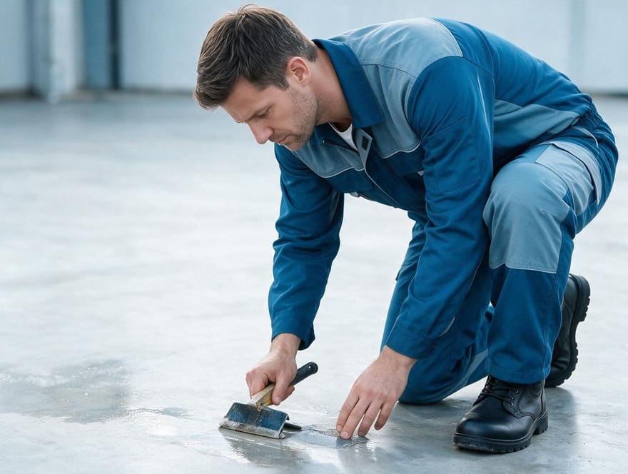 Concrete driveway degreasing for floor stain preparation