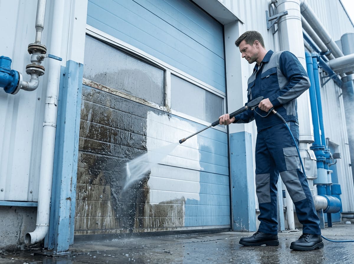 Back of house kitchen service door power wash