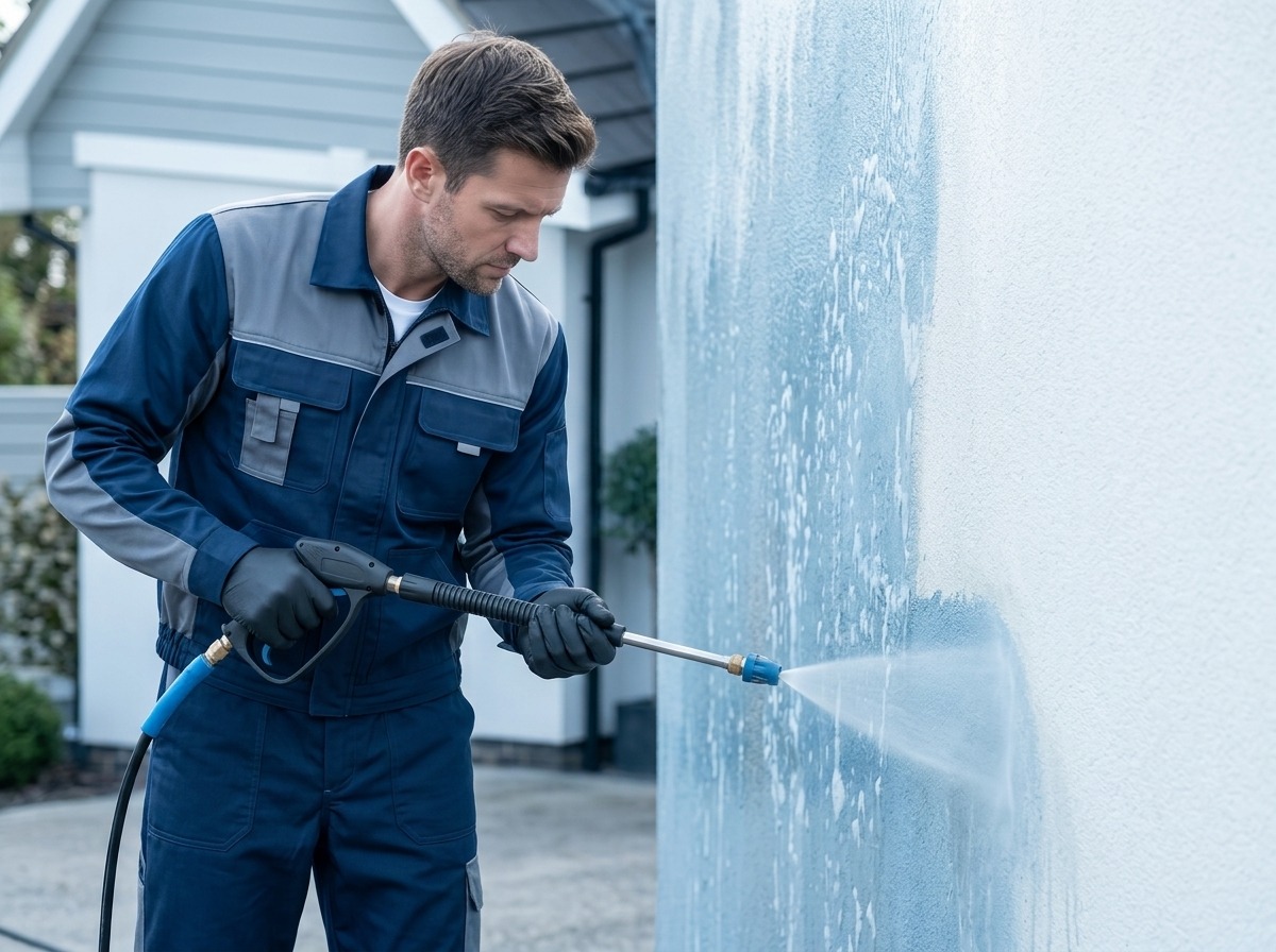 Stucco house soft wash cleaning in San Jose