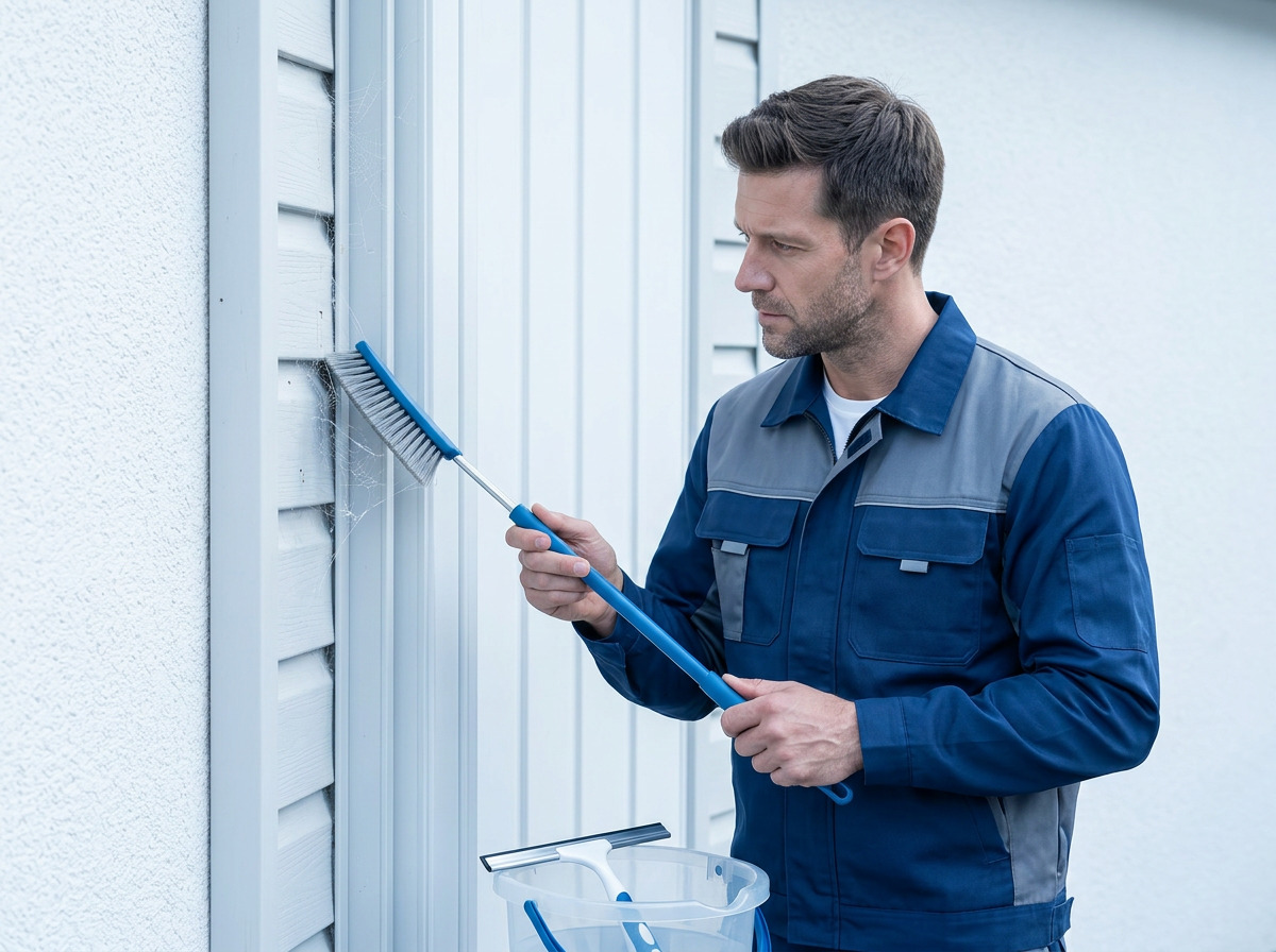 Vinyl siding spider web soft washing