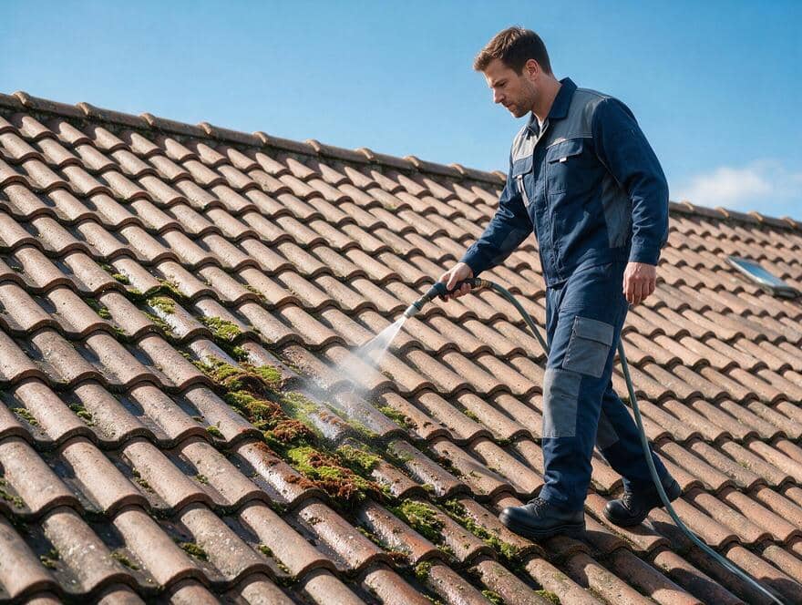 Tile roof moss and lichen pressure washing San Jose CA
