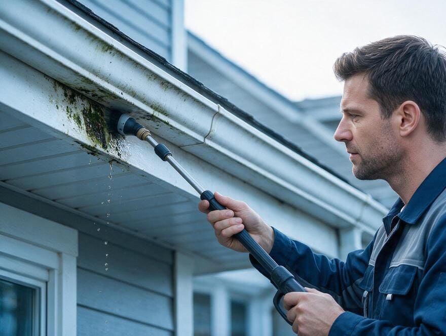 Pressure cleaning roof eaves and overhangs San Jose