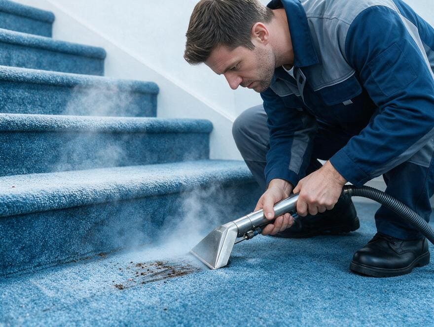 Carpeted staircase steam cleaning hand wand in San Jose