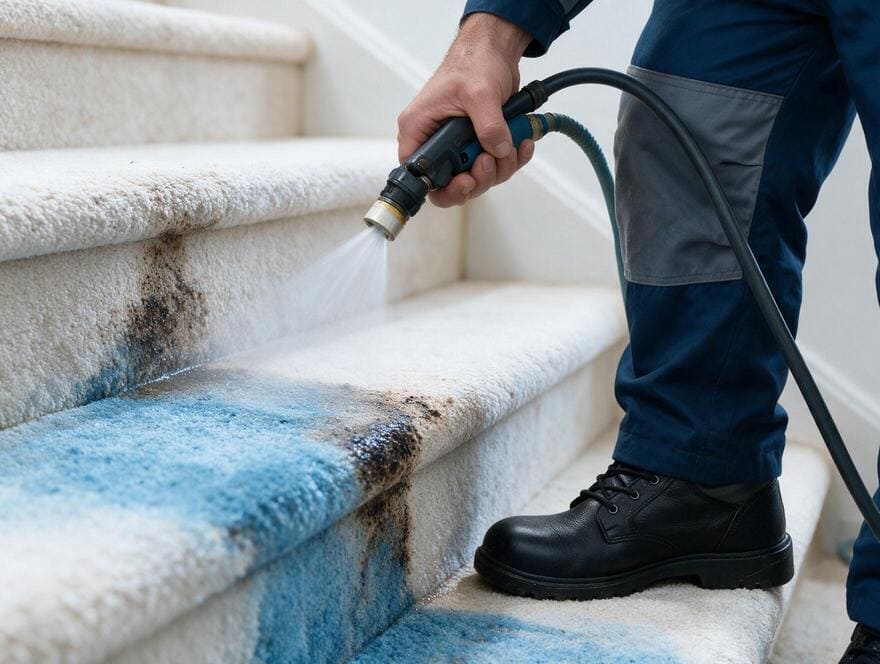 Stair riser traffic line stain pre treatment