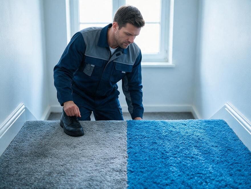 Residential carpeted stairs before and after cleaning