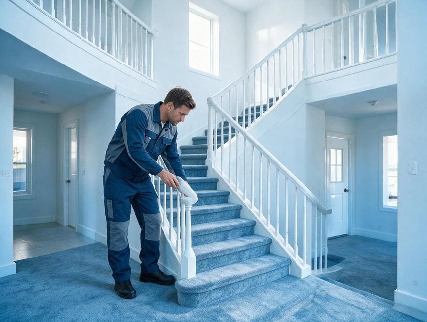 Spotless carpeted staircase in San Jose home