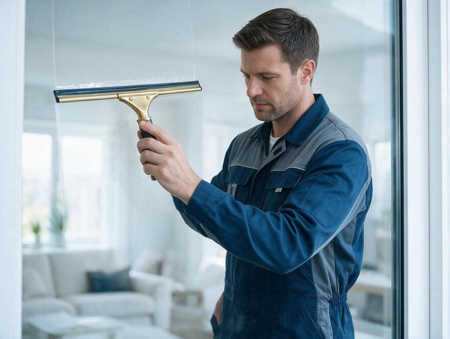 Interior squeegee window cleaning residential house