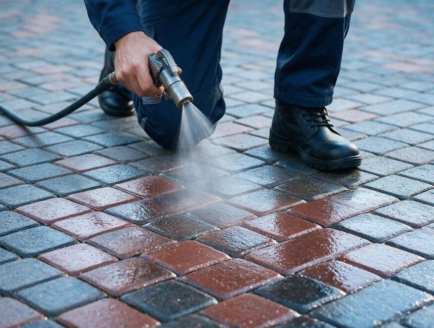 Brick paver driveway wet look sealer application San Jose