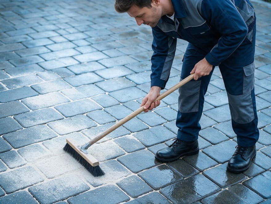 Polymeric joint sand installation for patio pavers