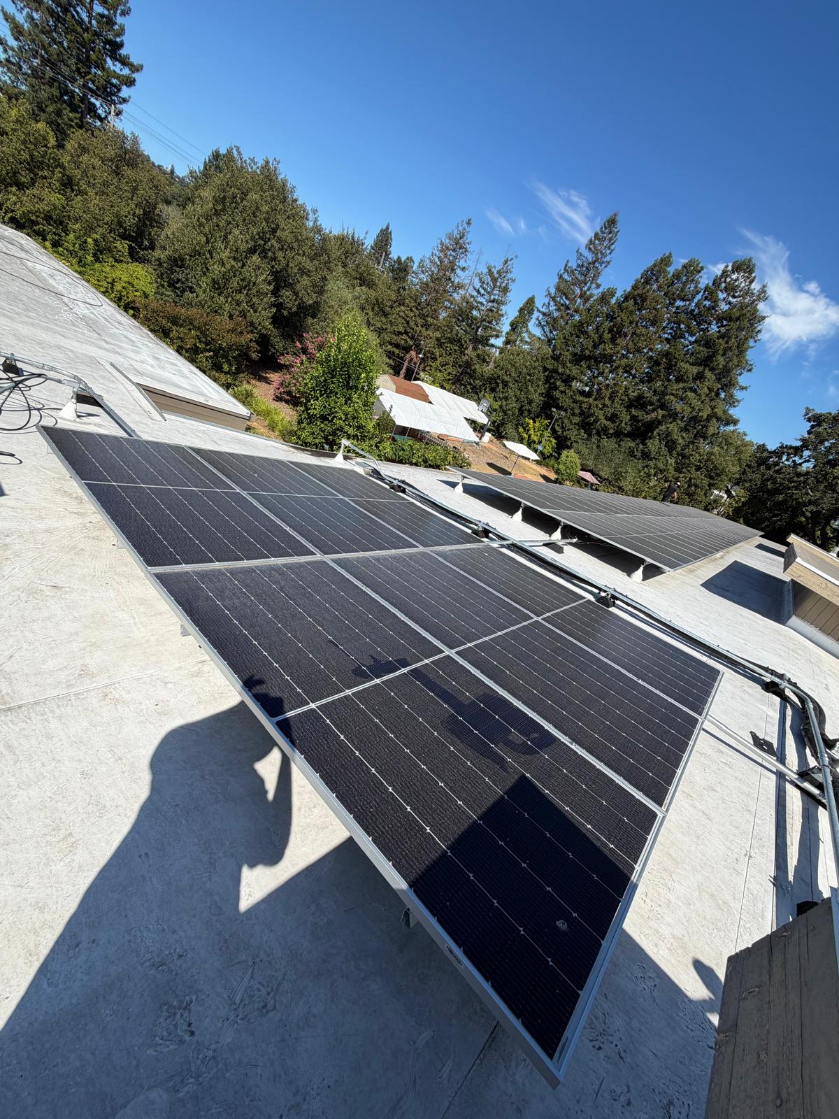 Commercial solar panel washing in progress